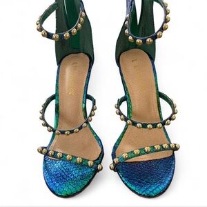 Liliana Shoes holographic Green and Blue Strappy Heels